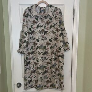 Yuvita Linen Floral Shirt Dress